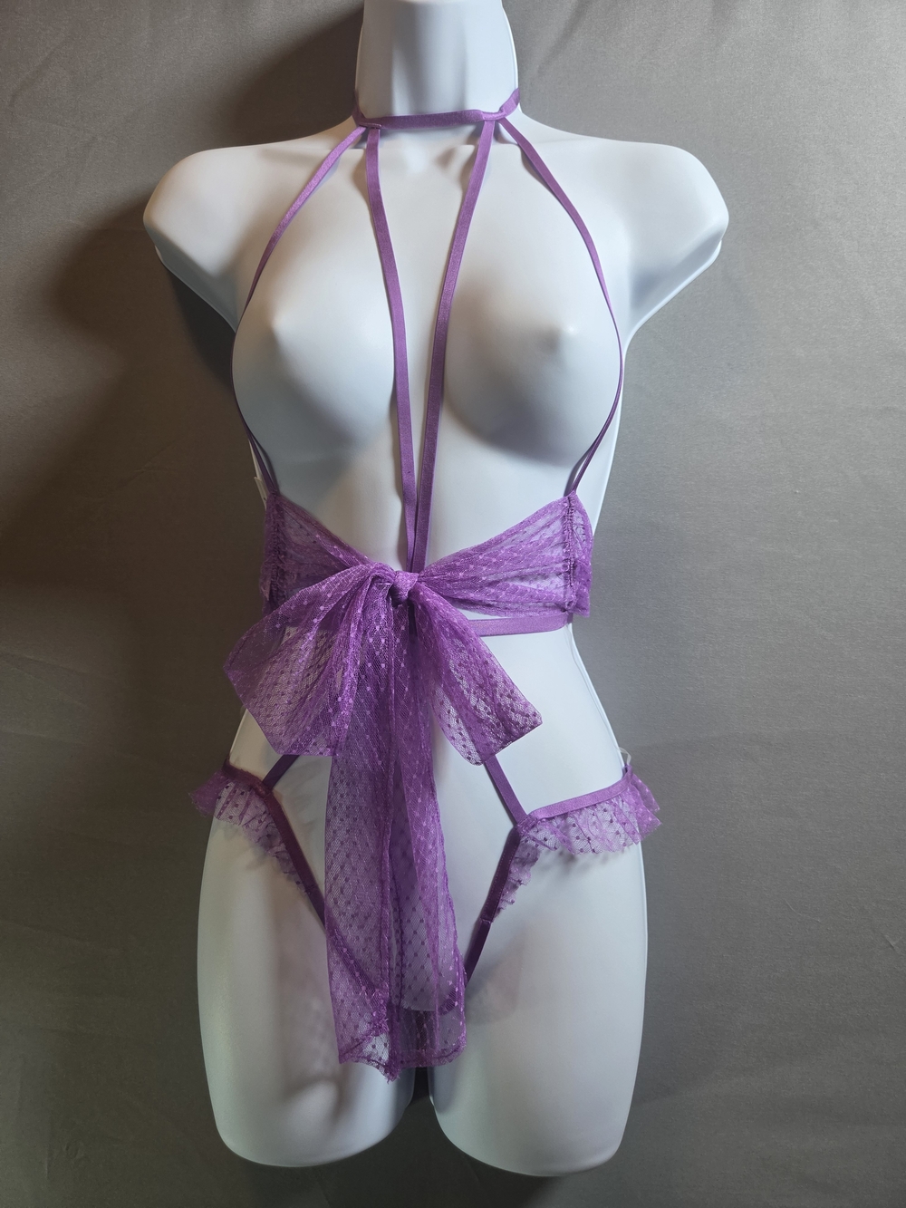Victoria's Secret Purple Lace Bow-Front Strappy Teddy
